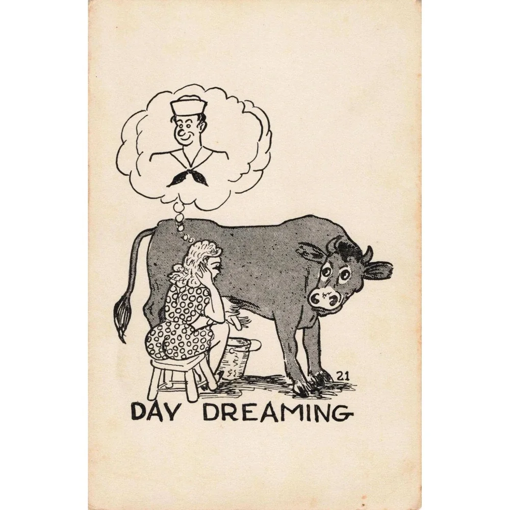 Vintage Day Dreaming Arcade Exhibit Card Humorous Sailor Cow Illustration 21